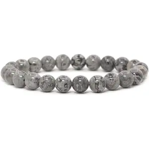 Natural Black Lace Jasper Gemstone 8mm Round Beads Stretch Bracelet 7 Inch Unisex