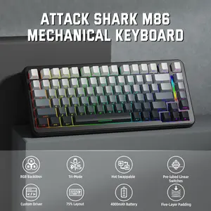 75% M86 Wireless Mechanical Gaming Keyboard ATTACK SHARK Gasket Mount Hot Swappable Custom Keyboard, RGB Backlit, Pre-lubed Switches, Side Printed PBT Keycaps,BT5.0/2.4G/USB-C Keyboard