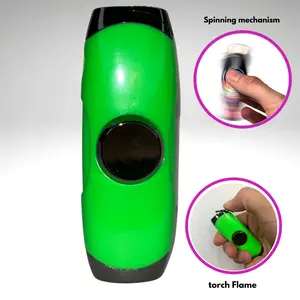 FLKR LYTR Green Fidget Torch Lighter with Vibrant Finish Spinning Mechanism Windproof Jet Flame Ideal for Candles & Outdoor Adventures Refillable Accessory  *Does NOT come prefilled*