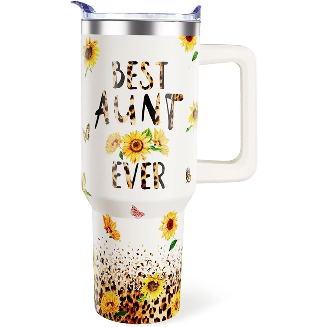 40oz Sturdy Stainless Steel Insulated Leakproof Tumbler Water Bottle - Reusable Kitchenware Drinkware with Handle, Lid, Portable Design, Printed, Ideal Birthday Gift from Niece/Nephew to Aunts, Insulation