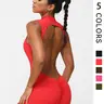 Women's Solid Color Sporty Jumpsuit, Sexy Tight Fit Sleeveless Backless Design, Fashionable Comfortable Yoga Fitness One-Piece, Workout Jumpsuit, Activewear Clothing, Sporty Comfy Jumpsuit, Sleeveless Jumpsuits, Sports Jumpsuit, Plain Jumpsuits