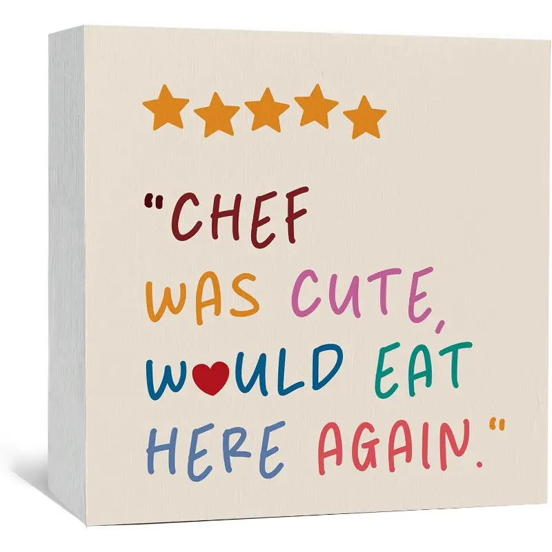 Chef Was Cute Would Eat Here Again Sign, Funny Kitchen Home Decor Sign, Cute Preppy Kitchen Decor Wood Sign Home Decor for Girly Dining Room Restaurant 5x5inch