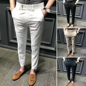 Spring Men Pants Korean Slim Fit Men Casual Ankle Length Pants Streetwear Men High Quality Black Gray Dress Suit Pant Man