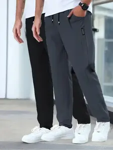 2pcs Men's Lightweight Straight Leg Pants, Breathable, Plain, All Season Casual & Business Casual, Dark, Light, Blue, Outdoor, Hiking, Daily Wear