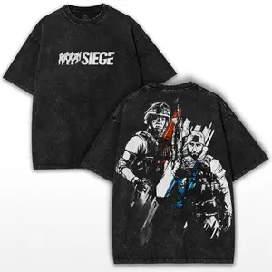 Rainbow Six Siege Duo Operators Vintage Washed Oversized Tee. Heavy Cotton Graphic Shirt, Tactical FPS Streetwear Drop for Gamers.