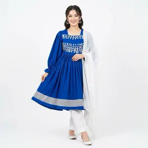 Afghani Dress for Ladies - Red with White Trim Traditional Style Clothing Womenswear