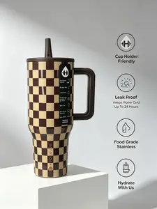 Hydrojug Checkered Tumbler - Stylish & Functional Insulated Cup with Handle, Fits in Any Cup Holder, Keeps Drinks Cold All Day