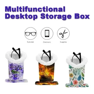 Magnetic Suction Plush Eyeglass Case Desk Bedside Office Storage Rack Scratch Resistant PU Printed Frame Smart Wireless Charging Holder for Phone Tablet Android Bluetooth Devices