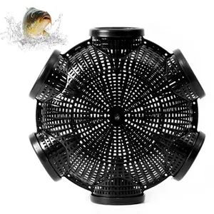 Yellow Eel Trap Fish Cage Shrimp Trap, 6 Hole Removable Foldable Design, Durable Plastic Fishing Gear for Catching Eel Crab Crawfish, Outdoor Bait Trap Collapsible Minnow Trap