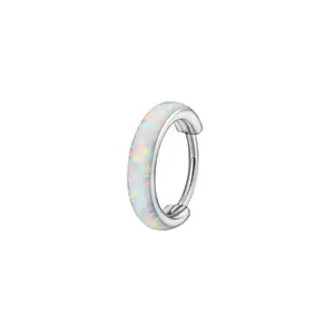1Pcs Women’s Titanium Alloy Opal Inlay Huggie Hoop Earring,  Dainty Cartilage Piercing Jewelry for Everyday, Party & Birthday Gifting