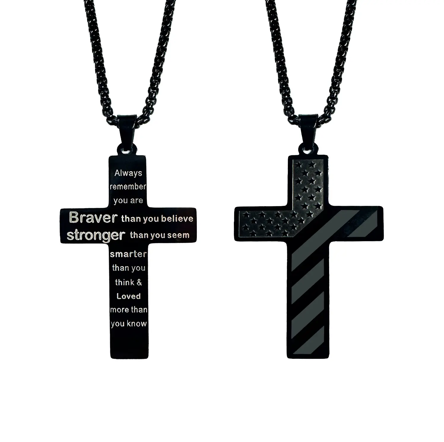 AGICEA  Cross Necklace with Bible Verse & American Flag Pendant – Stainless Steel Men’s Jewelry Gift | Faith-Inspired, Bold & Patriotic Chain for Him，Summervibes