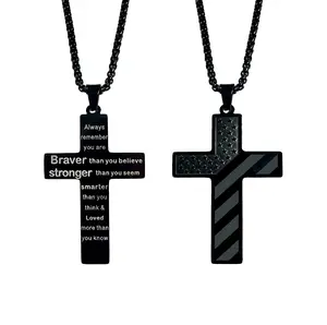 AGICEA  Cross Necklace with Bible Verse & American Flag Pendant – Stainless Steel Men’s Jewelry Gift | Faith-Inspired, Bold & Patriotic Chain for Him