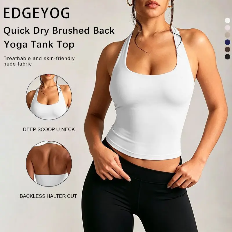 EDGEYOG Women's Minimalist White Sports Tank Top Camisole - Built-in Chest Pad, Slim Fabric Apparel with Accessories for Gym Yoga, Outdoor Daily Wear, Sleeveless Vest, Elastic Yoga Vest