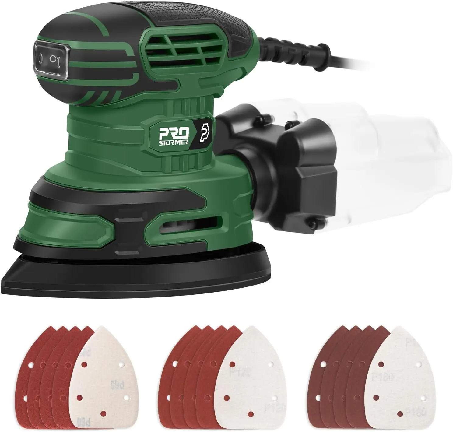 Detail Sander, 13000RPM Mouse Sander, 1.6A Electric Palm| with 15Pcs Sandpapers, Dust Box for Tight Sanding, Polishing, Woodworking Decoration