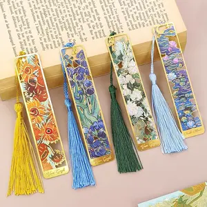 4 count Metal Bookmark Set,  Van Gogh & Monet Oil Painting Theme with Tassels, Hollow Floral Design Aesthetic Reading Accessories for Women, Book Lovers Gifts for Readers