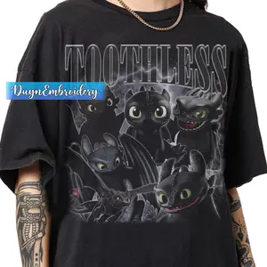 Men's Classic Round Neck Cotton Tshirt - Menswear Top, 90s Vintage Graphic, Unisex Toothless Night Fury Bootleg Rap Casual Wear, Ideal Adult Gift