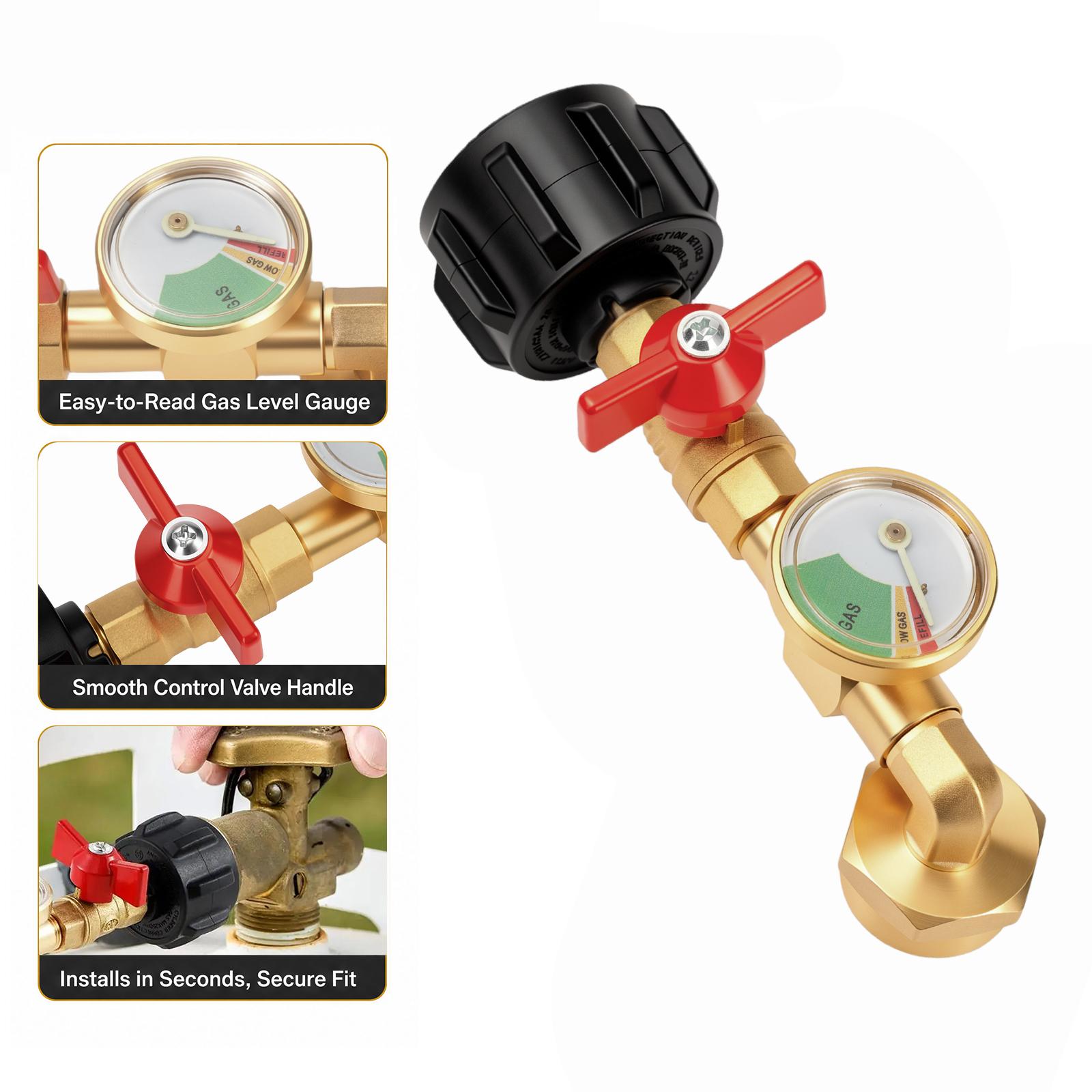 GJANSH Propane Refill Adapter with Valve & Gauge, Gas Cylinder Filling Connector with Glow In The Dark Meter, Snapfixmate Ball Valve Gas Tank Gas Connector, Gas Cylinder Accessories, Christmas gifts, toolupgrade