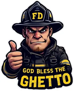 Firefighter Decal Sticker REFLECTIVE God Bless The Ghetto Version 1 Fire Deparment Graphic TikTok
