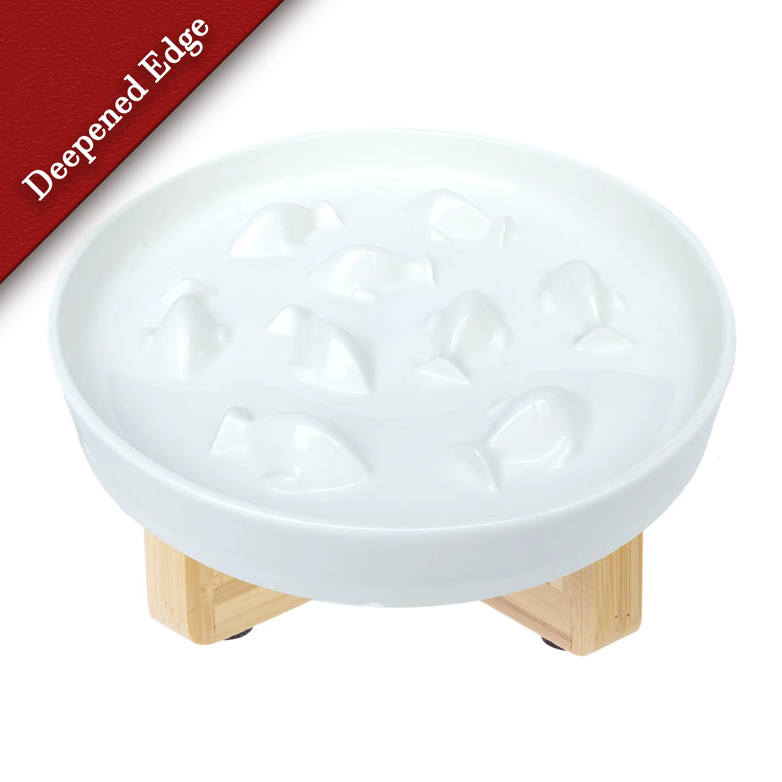Cat Dog Feeder Ceramic Bowl with Stand, Healthy Diet, Cat Puzzle Feeder for Indoor Pets, White, 3'' High, 8.5'' Wide