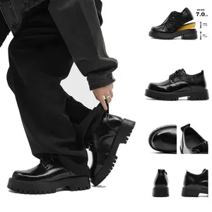 Black Derby Shoes For Men Women, Invisible Height Increasing Elevator Shoes, Thick Sole Raised Toe Leather Shoes, British Style Retro Casual Fashion Sneakers, Luxury High-End Versatile Commute Couple Shoes, Height Boosting Comfort Trendy Footwear For Dail