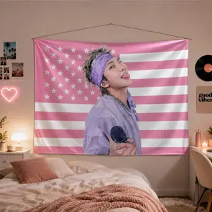 Kpop Rap Leader Inspired Tapestry, Pink Flag Wall Decor, Concert Performer Poster, Music Fan Gift, Bedroom Keepsake