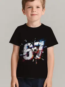 Boys' Full-Print Short Sleeve Top, Casual Summer Fashion, Comfortable Daily Wear, Perfect for Birthdays & Theme Parties