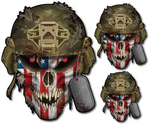 Decals by Haley Customizable Military Helmet Skull Decal Durable 3M Vinyl Sticker for Cars Trucks Laptops Toolboxes Army Navy Marines National Guard Soldier with Reflective Eyes and Customizable Dog Tags