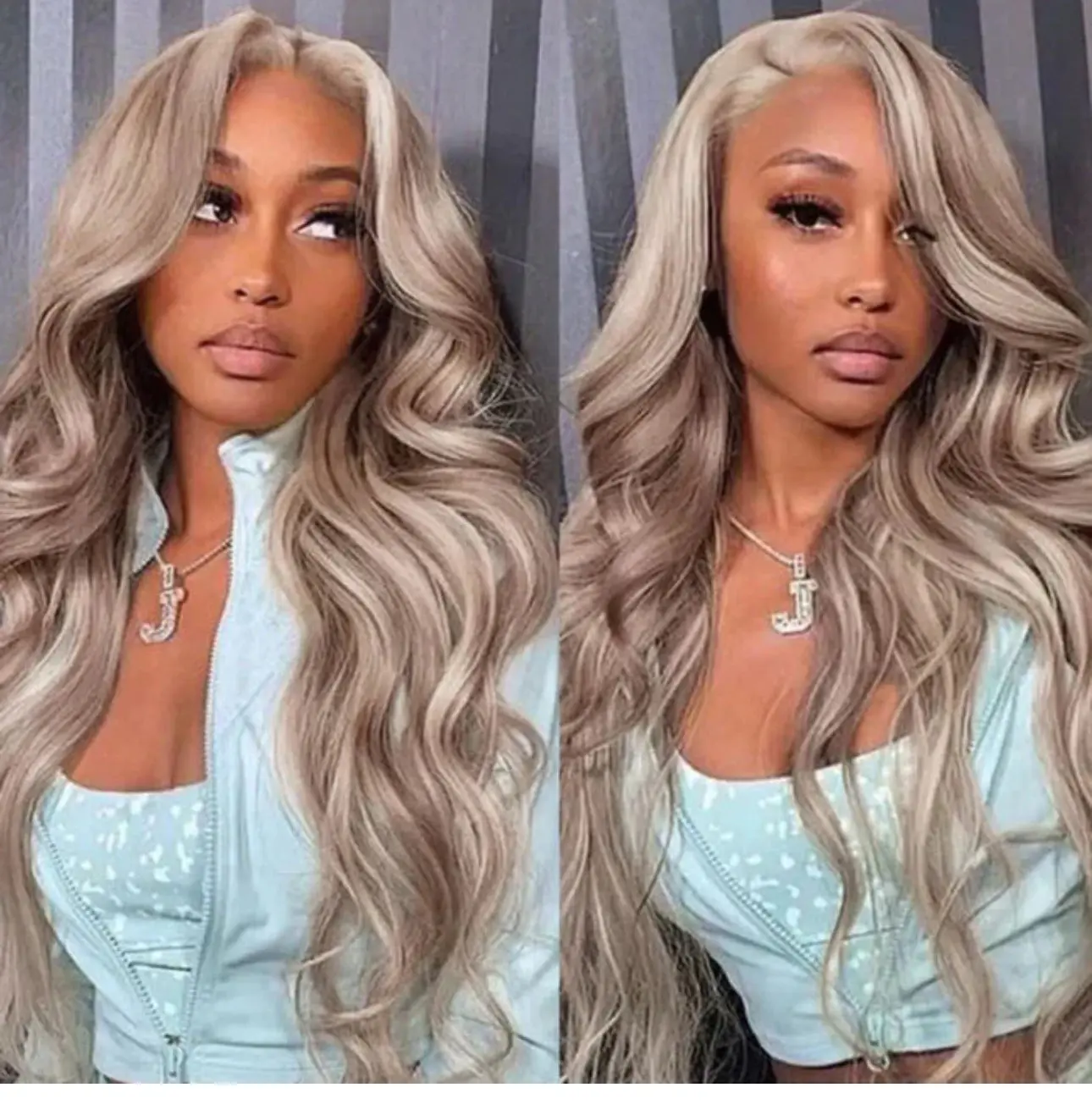 Curtain Bangs Barbie Blonde Hair With P18/613 Highlights Wig Body Wave Glueless HD Lace Human Hair Wigs