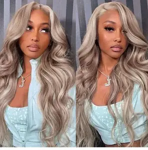 Curtain Bangs Barbie Blonde Hair With P18/613 Highlights Wig Body Wave Glueless HD Lace Human Hair Wigs