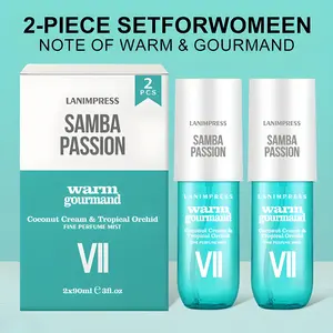 LANIMPRESS 2PCS Warm Gourmand Perfume Mist Set Coconut Cream & Tropical Orchid Eau de Parfum Long Lasting Paraben-Free Hair & Body Mist Travel Size Vanilla Fragrance Spray