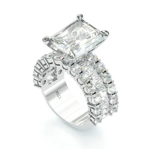 Jzora handmade 10CT radiant cut vintage sterling silver engagement ring wedding ring