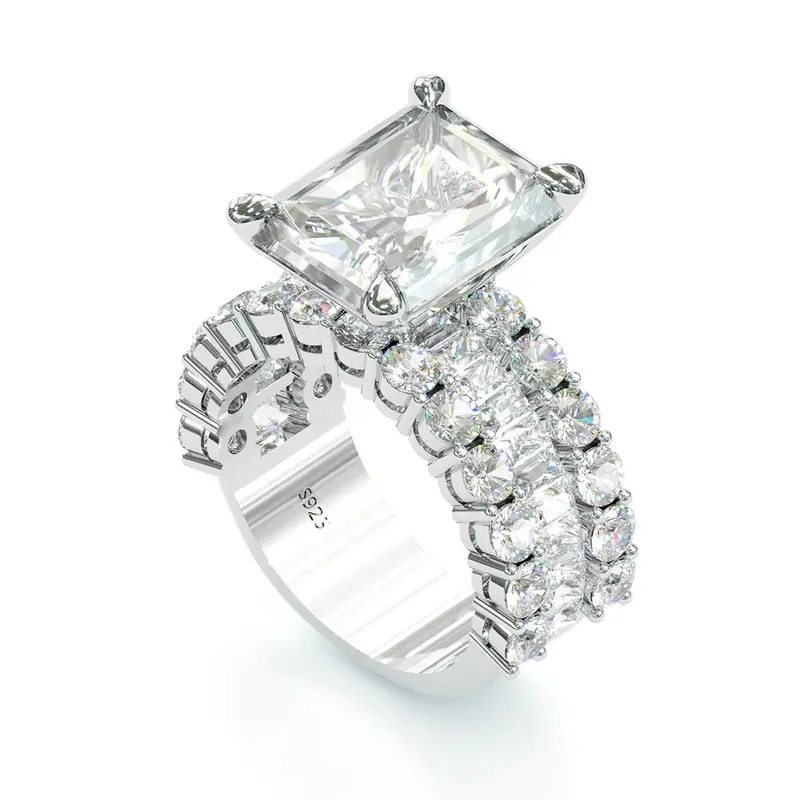 Jzora handmade 10CT radiant cut vintage sterling silver engagement ring wedding ring