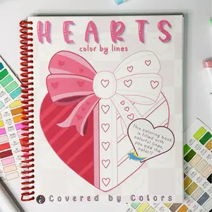 Hearts Color By Lines Coloring Book for Adults, Kids, Teens - Valentines Galentines Gift Cute Bold and Easy Stress Free Coloring Simple Designs
