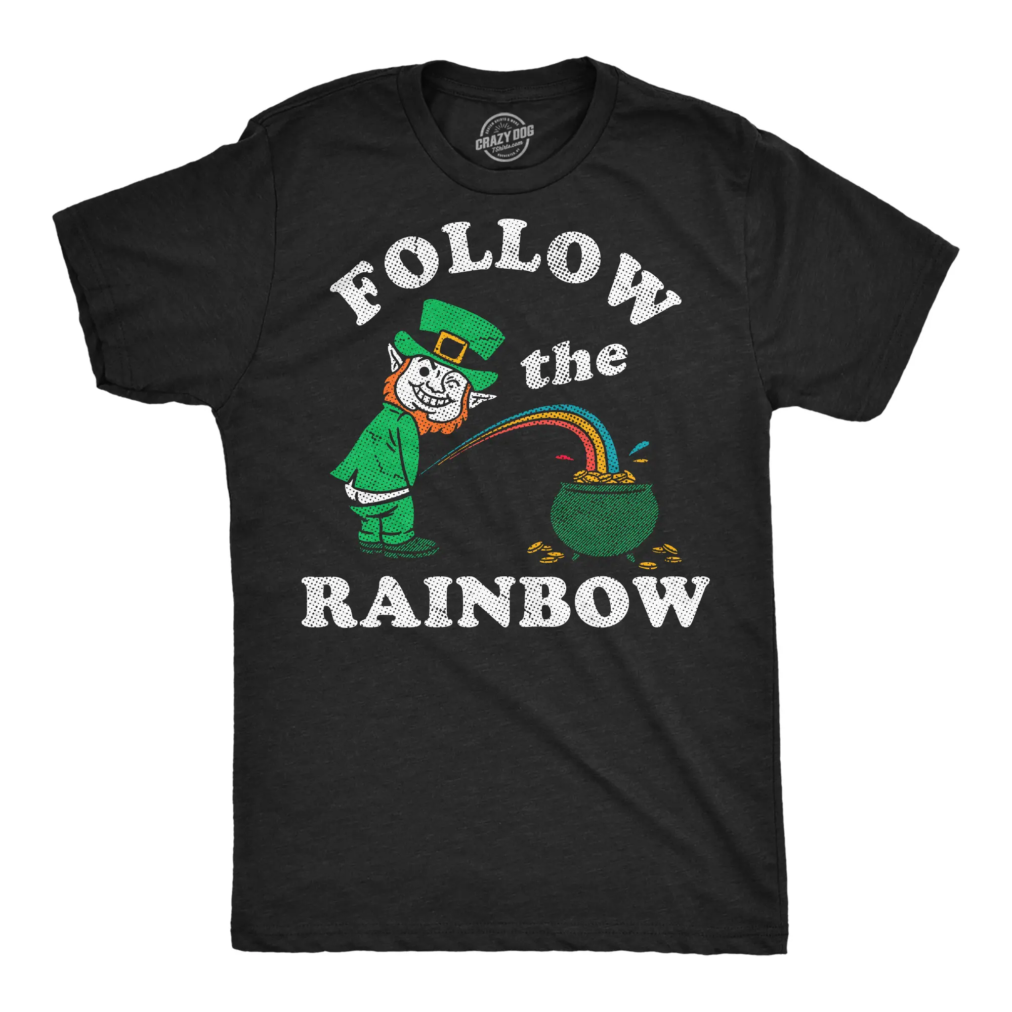 CRAZY DOG T-SHIRTS Men's Funny Graphic T-Shirt - Sarcastic Follow The Rainbow Saint Patrick's Day Apparel, Cool Vintage Classic Menswear, Short-Sleeve Black Tee, Gift for Men, Tshirt