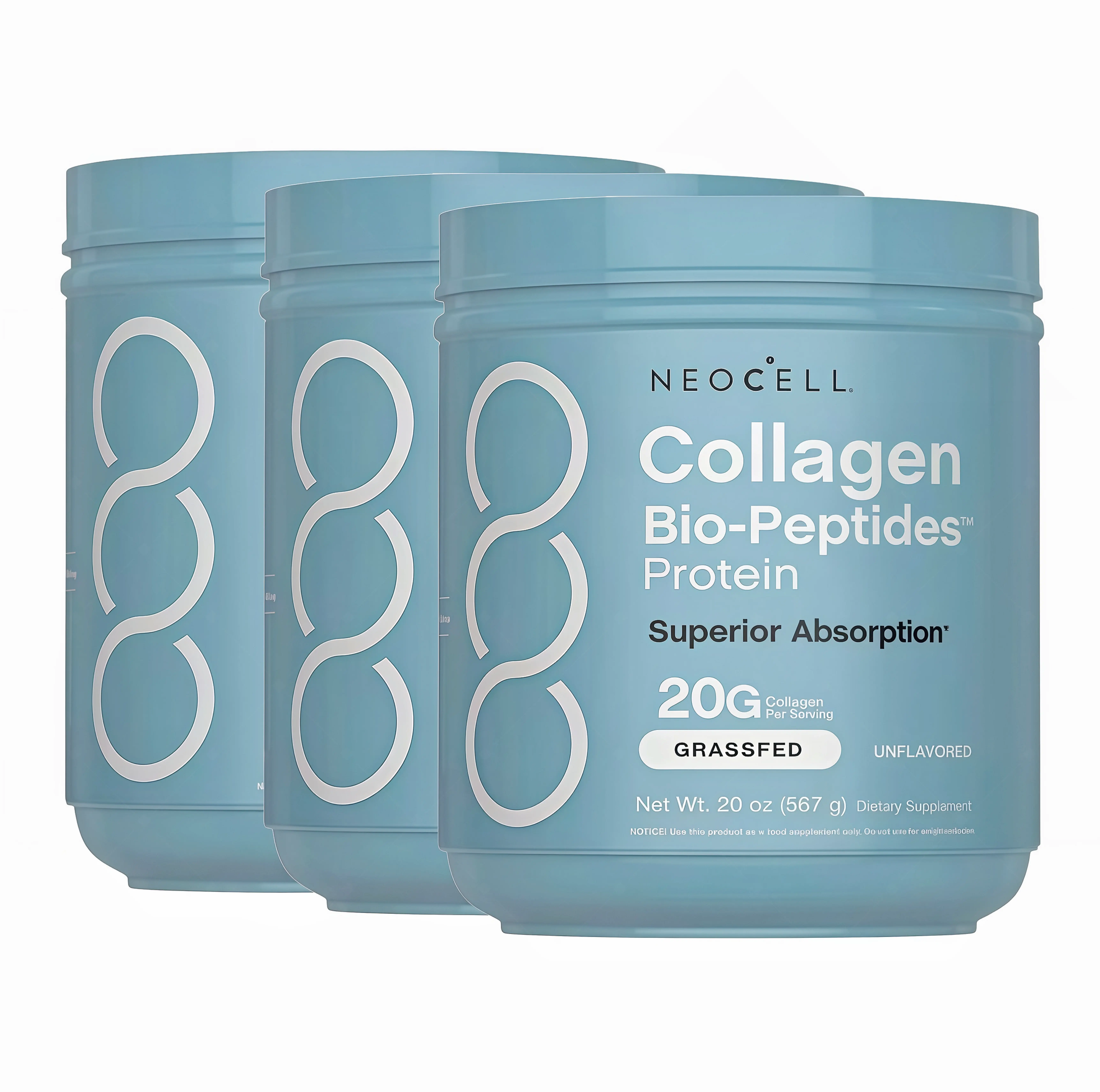 3 Pack NeoCell Collagen Peptides Powder 20oz - Grassfed Protein Supplement DC- Advanced with 18 Essential Amino Acids