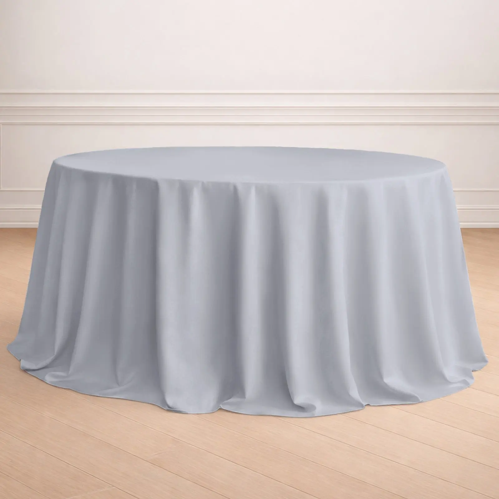 Polyester 132" Silver Seamless Solid Round Tablecloth - Machine Washable Outdoor Cover for Round Patio Tables, Ideal for Birthday, Wedding, Thanksgiving, Celebration, Anniversary Events, Outdoors