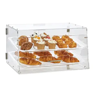 VEVOR Pastry Display Case,  2-Tier Commercial Countertop Bakery Display Case, Acrylic Display Box with Rear Door Access & Removable Shelves, Keep Fresh for Donut Bagels Cake Cookie, 20.7"x13.2"x11.9"