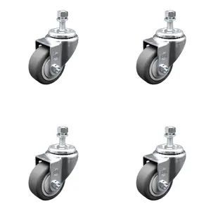 Service Caster SCC-TS20S314-TPRB-M1015-4 Thermoplastic Rubber Swivel Threaded Stem Caster with 3 x 1.25 in. Gray Wheels & 10 mm Stems - 840 lbs Total Capacity - Set of 4