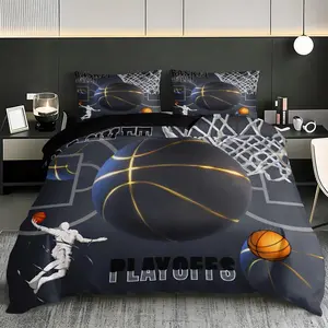 3pcs Sports Basketball Duvet Cover Set (1 Duvet Cover + 2 Pillowcases), No Padding, High-Definition Print, Home Dorm Use