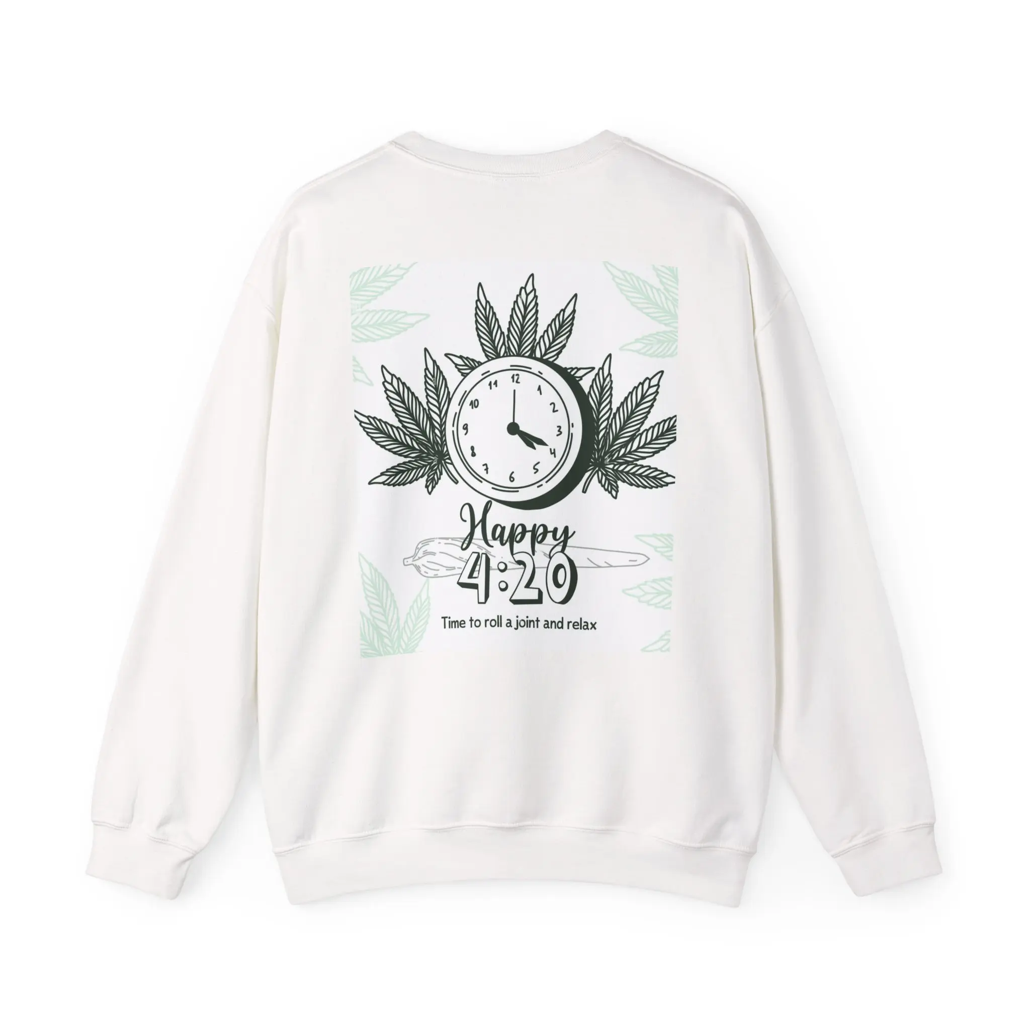 Happy 4:20 Cannabis Leaf Crewneck Sweatshirt | Weed Leaf Design, Marijuana Sweatshirt, Stoner Gift, 420 Clock Sweatshirt, Cannabis Apparel