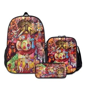 Rick-and-Morty-3PCS Backpacks for Girls Set, Cute School Backpack for Girls Boys with Lunch Box and Pencil Case, Aesthetic Bookbag for Teens, Lightweight Classic Backpack for Travel, Work, Picnic A-0724