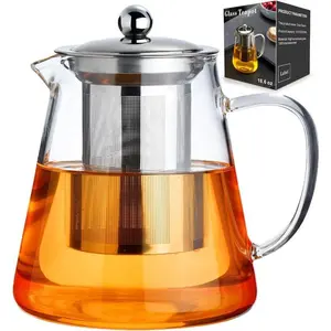 PIOK&GO Glass Teapot 550ml,  With Removable Infusers for Loose Tea, Borosilicate Glass Kettle Tea Maker Stovetop for Camping, Tea Infuser for Loose Leaf