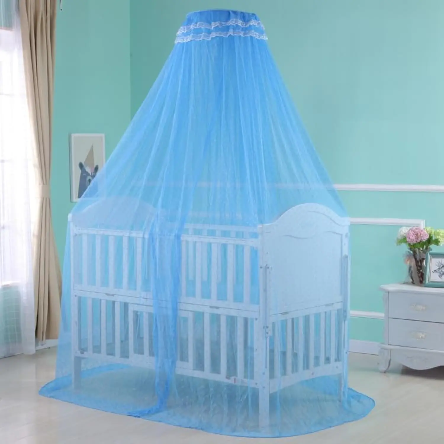 Bed Dome Cots Mosquito Netting Hanging Bed Net Mosquito Bar Frame Palace-Style  Bedding Set (Blue Mosquito Netting Only, Without Stand)