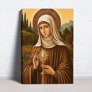 JIT 1PC Saint Clare of Assisi Catholic Painting , Framed Canvas Wall Decor in Brown  Golden, Ready-to-Hang Christian Home Office Church Decoration - Christmas Gift for Catholics, Saints Biography Decoration, Religious Wall Art, Stylish Religious Decor