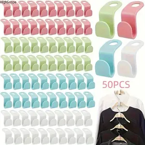 50 Pack Foldable Plastic Clothes Hanger Hooks, Space Saving Portable Hanging Coat Hooks, Home Storage Hooks for Bedroom Living Room Office