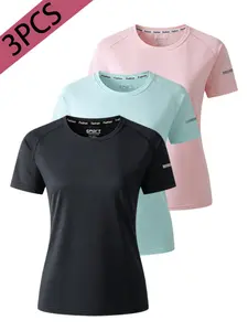 Women's Quick-Dry T-Shirt Set, 3 Pieces, Activewear Tees, Ideal for Sports, Outdoor, Fitness, Running, Travel, Athletic Running Tee, Comfortable Breathable Stretchy