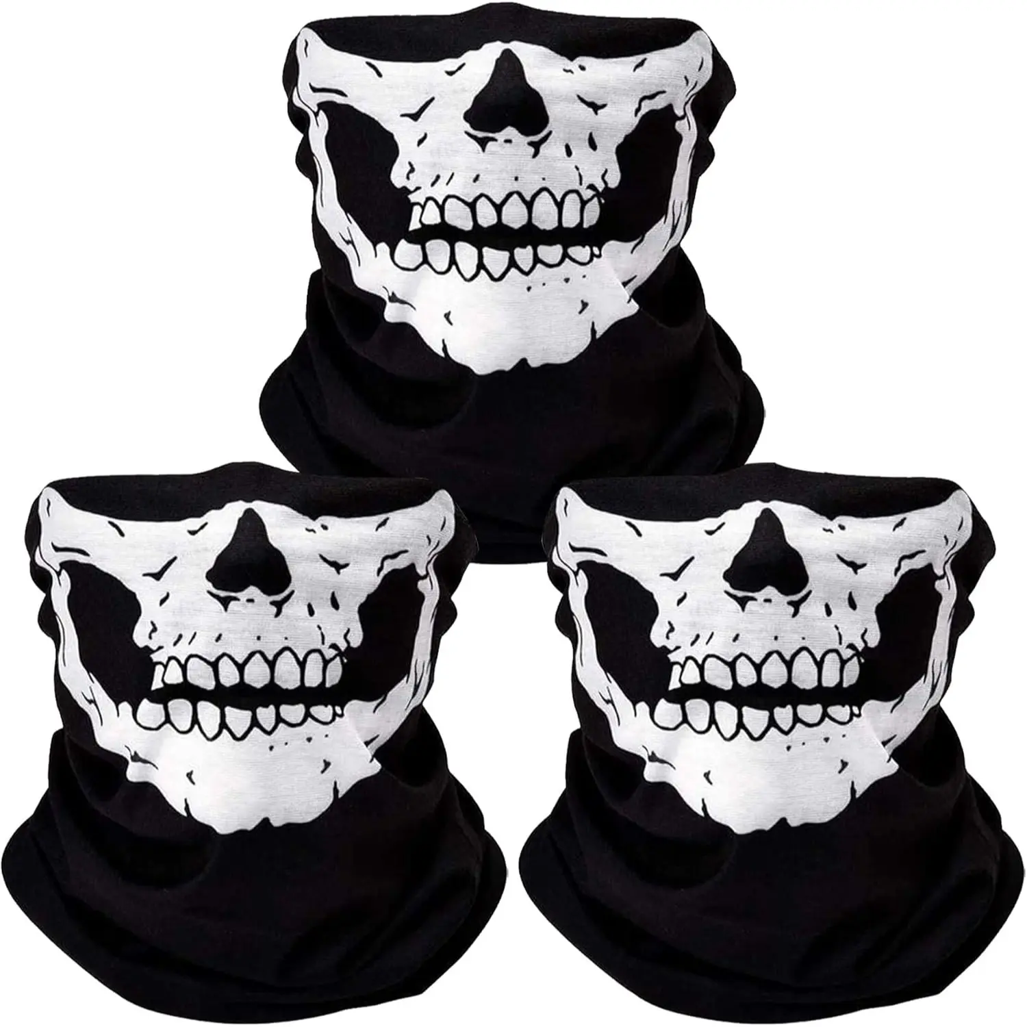 3PCS Skull Face Mask Balaclava, Breathable Seamless Neck Gaiter Bandana for Adults (18.6 × 10.2 inches)