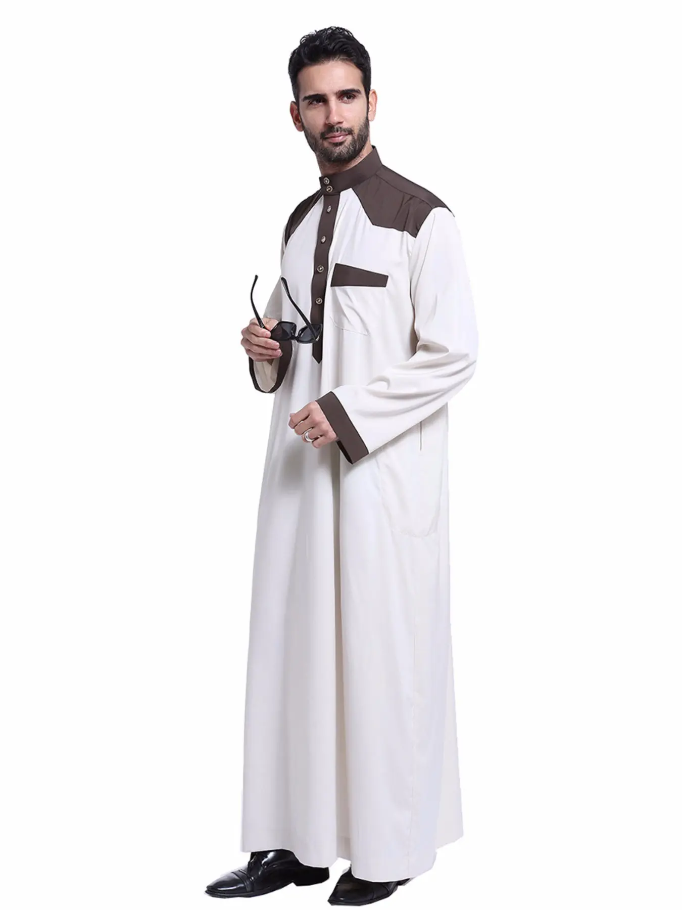 Muslim Middle East Men's Long Robe Modesty Thobe Outerwear Satin Medium Sleeve Embroidery, Traditional Islamic Arabic Clothing, Comfortable and Stylish