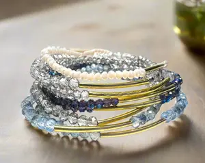 Crystal and Brass Bar Bracelets