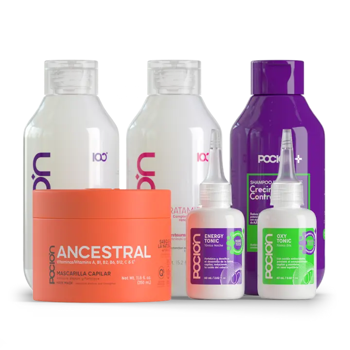 La Pocion Shampoo Crecimiento (Morado), Tratamiento, Crema Dual, Mascarilla Ancestral y Dutonic (5 Pack)